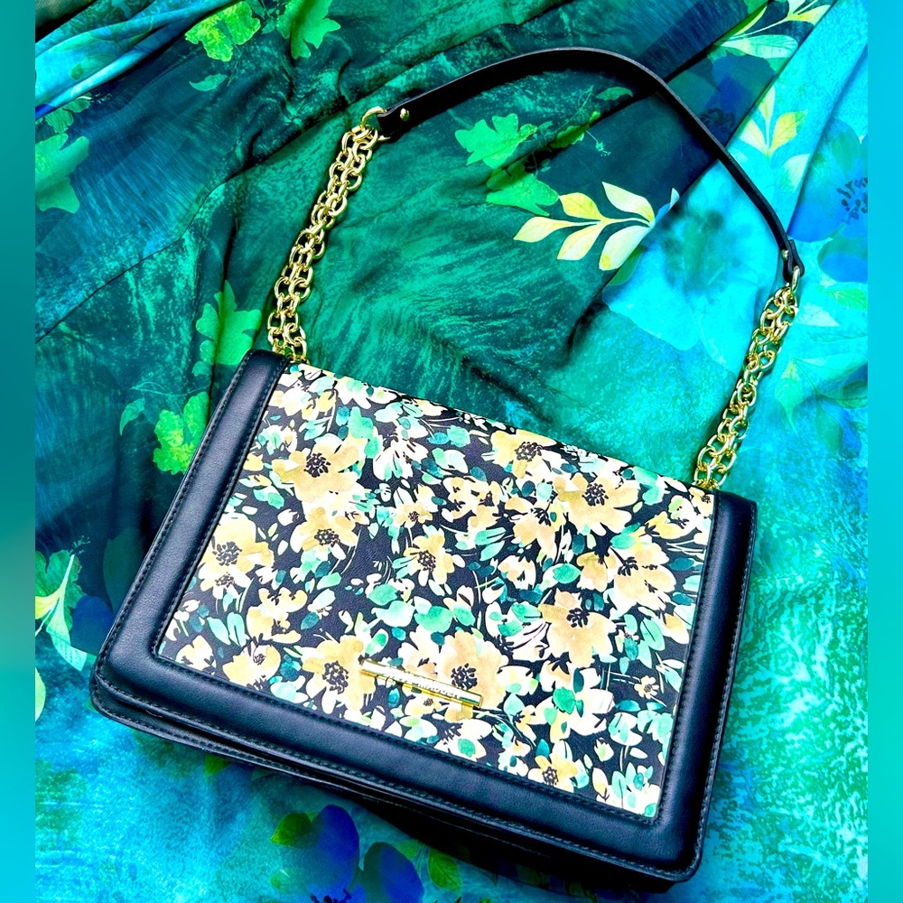 Steve Madden Black, Green & Yellow Floral Flap Bag